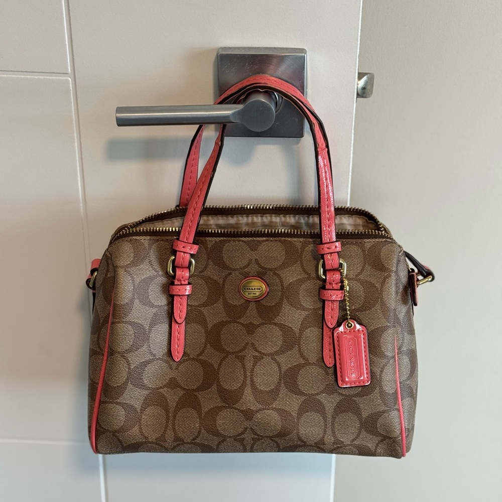 Coach Brown and Pink Peyton Sign Bennett Mini Satchel Handbag Crossbody
